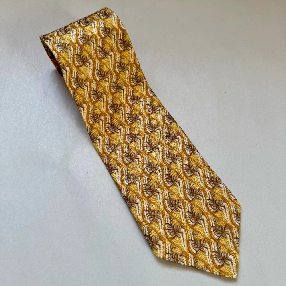 Ermenegildo‎ Zegna Silk Tie Gold Floral Made in Italy